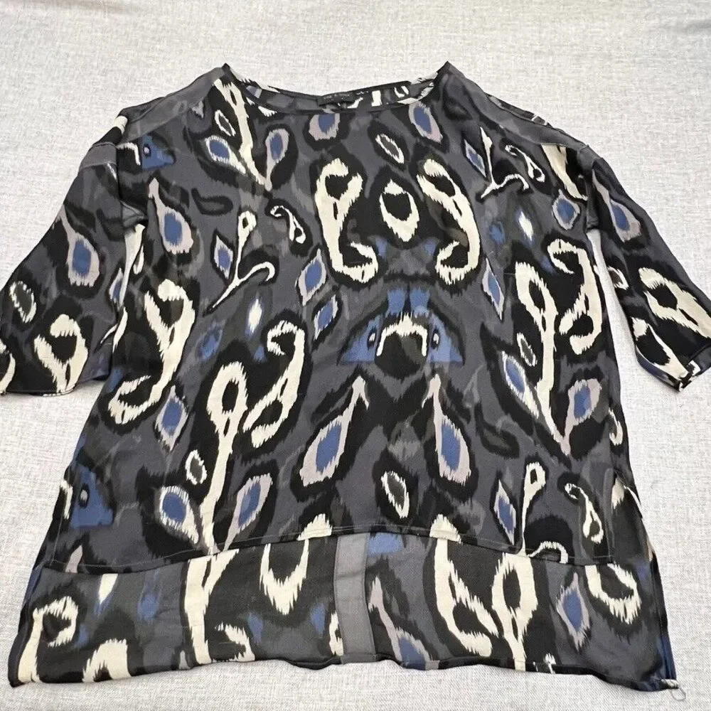 Rag & Bone XS Sheer Animal Print Hi-Low‎ Women's Top Blue Gray